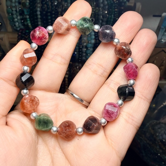 Multicolored Quartz Bracelet | 10mm Faceted Gemstones + Czech Glass | Handmade - Picture 3 of 4